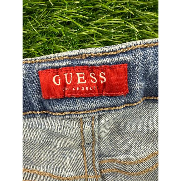 Guess Womens Distressed Skinny Jeans Light Wash Size 32x28 Raw Hem Stretch Denim - Picture 3 of 12
